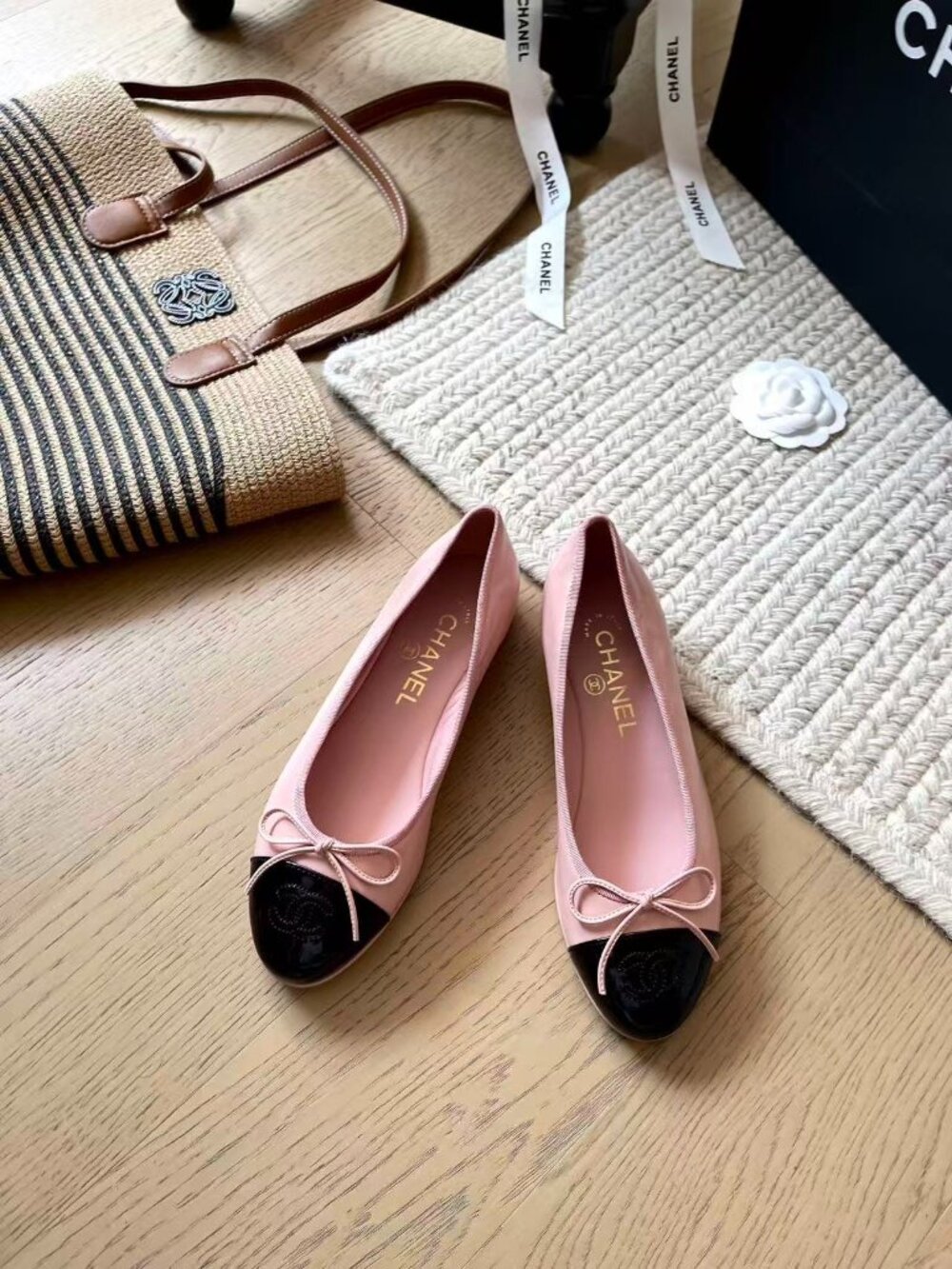 Chanel Two-Tone Bow Ballet Flats